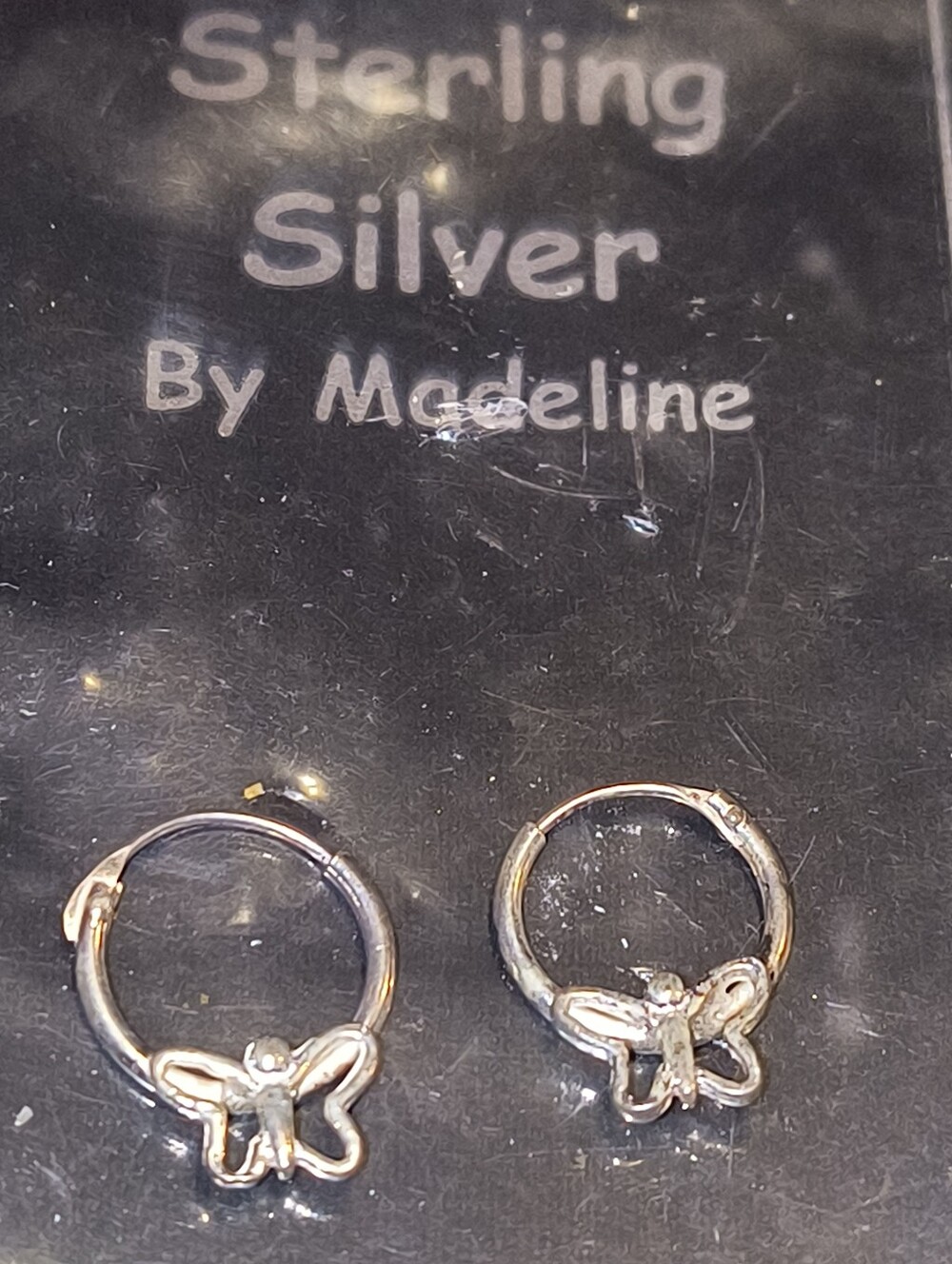Madeline Sterling Silver Butterfly Hoop Earrings for Kids New in Package